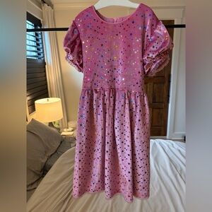 Lola + The Boys Pink Velvet Dress with Rainbow Stars, size 6